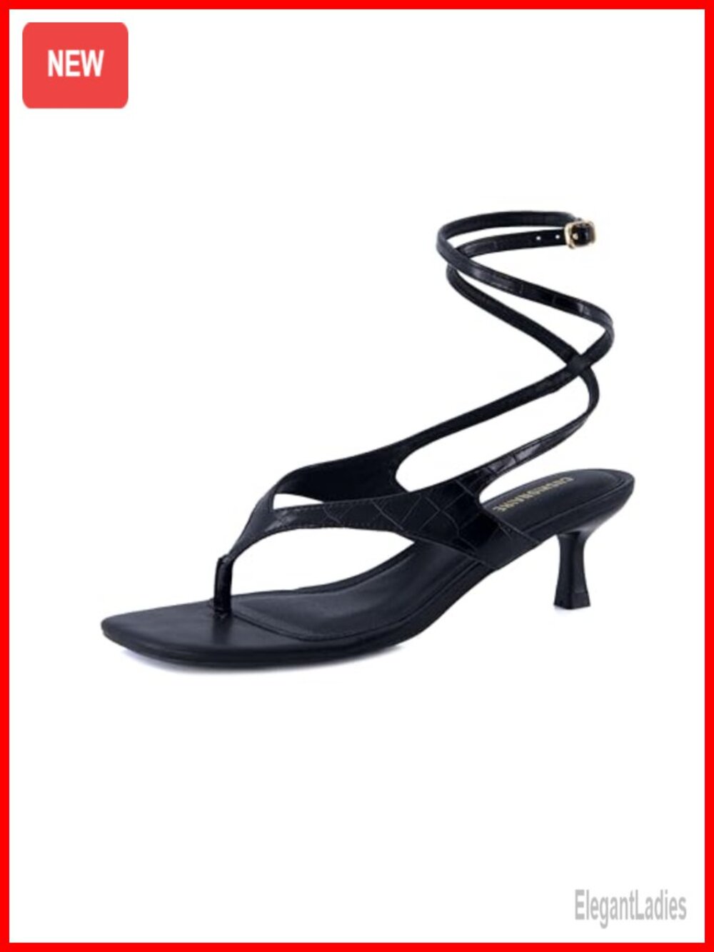Faux Leather Ankle Wrap Kitten Heel Sandal with Padded Footbed